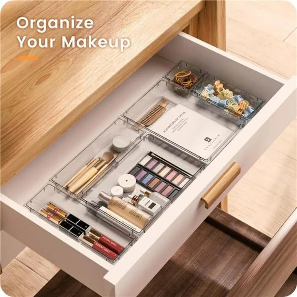Clear Acrylic Drawer Organizer Set 28 Pc Makeup Vanity Office Storage Bins